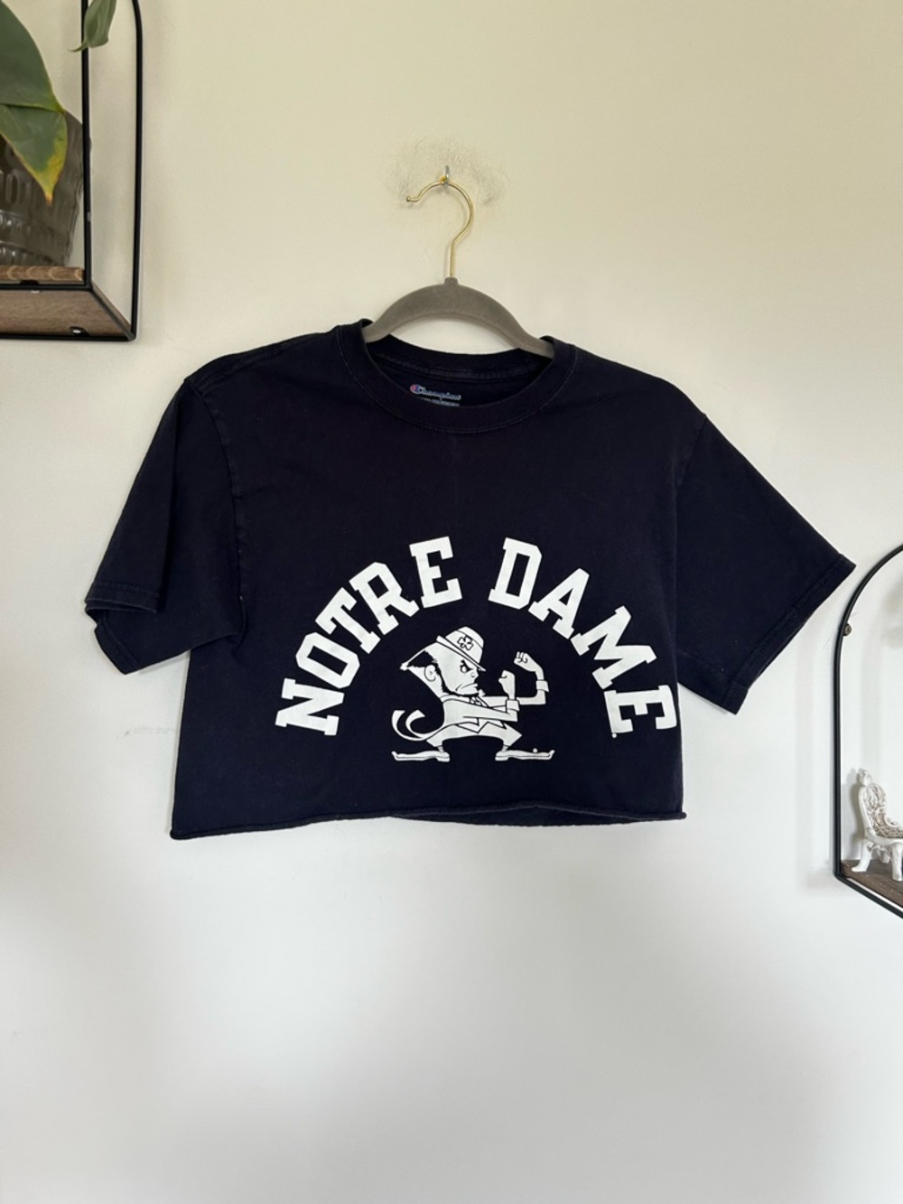 Champion Notre Dame Short Sleeve Crew Neck Cut Off Crop‎ Tee Shirt Size Small